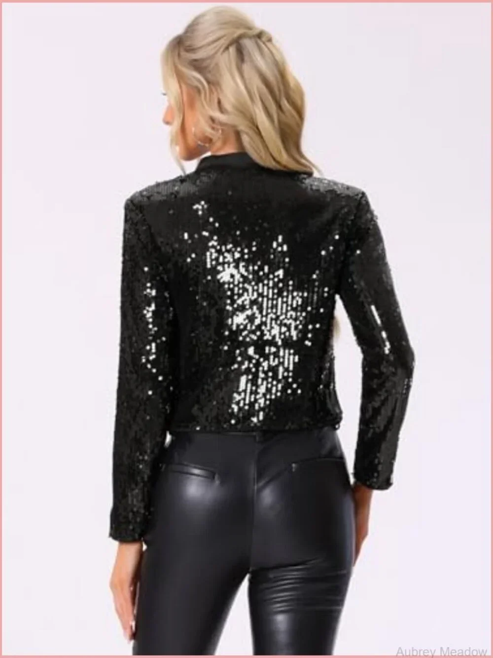 Sequin Crop Blazer Long Sleeve Open Front Party Jacket